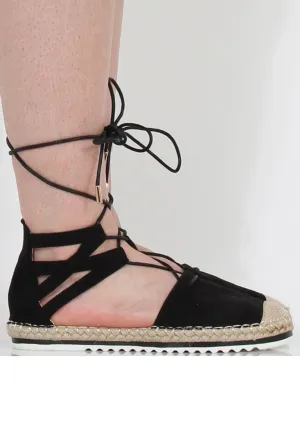 Black Suede Lace Up Espadrilles - Marisa