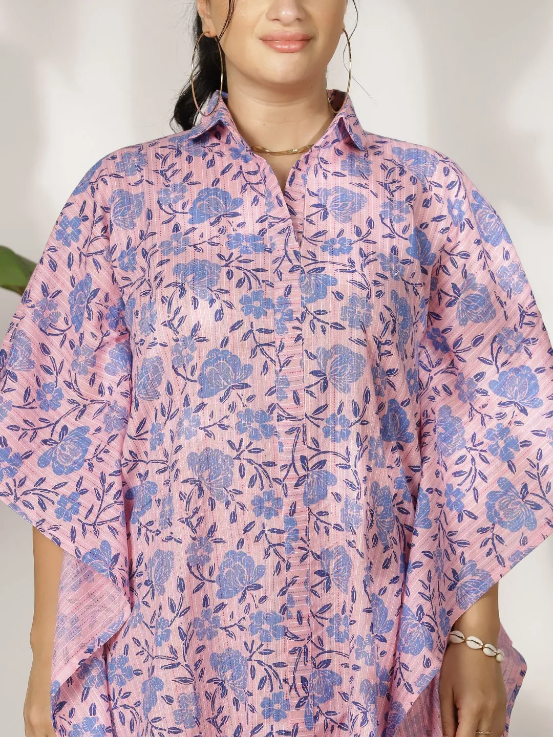 BlueFloral Cotton ShirtKaftan