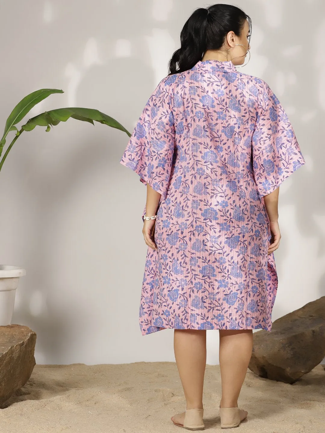 BlueFloral Cotton ShirtKaftan