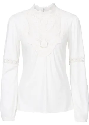 Bodyflirt Long Sleeve Lace Shirt, White