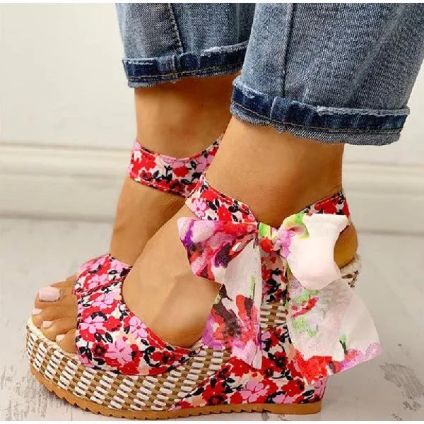 Boho Chic Ribbon Wedge Heels