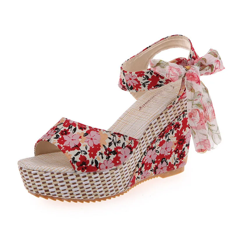 Boho Chic Ribbon Wedge Heels