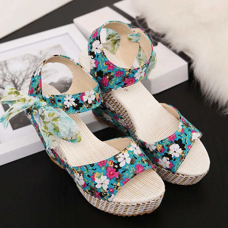 Boho Chic Ribbon Wedge Heels