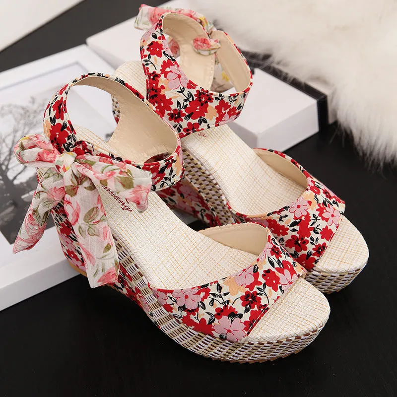 Boho Chic Ribbon Wedge Heels