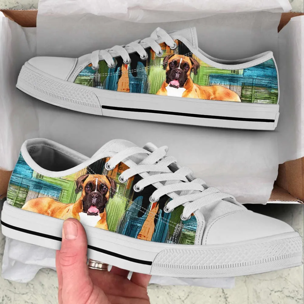 Boxer Dog Paint Art Wallpaper Low Top Shoes Canvas Sneakers, Dog Printed Shoes, Canvas Shoes For Men, Women