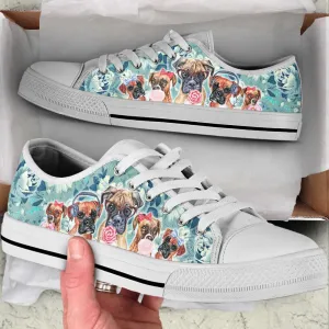 Boxer Dog Turquoise Pattern Low Top Shoes Canvas Sneakers, Dog Printed Shoes, Canvas Shoes For Men, Women