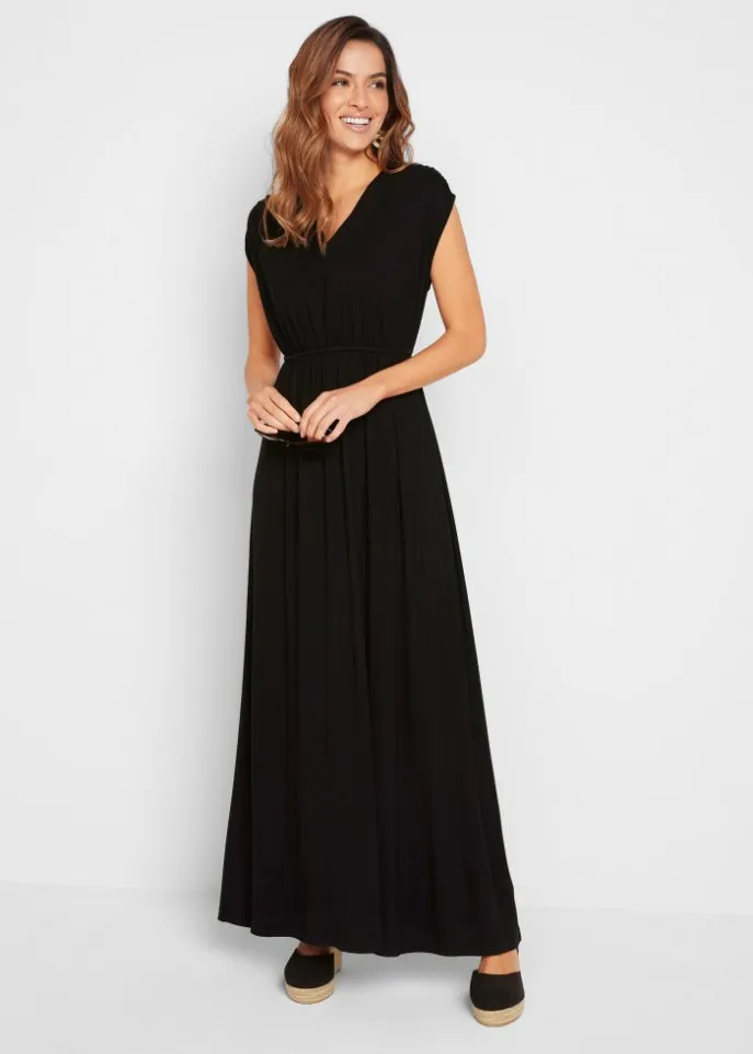 Bpc Selection Jersey and Sustainable Viscose Maxi Dress, Black