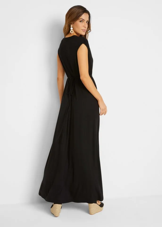 Bpc Selection Jersey and Sustainable Viscose Maxi Dress, Black