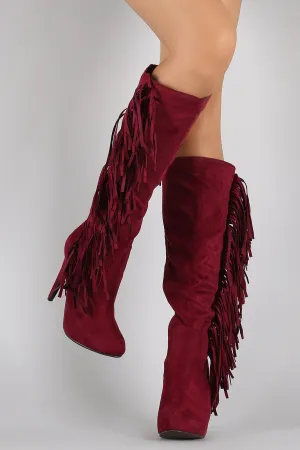 Breckelle Faux Suede Side Fringe Stiletto Knee High Boot