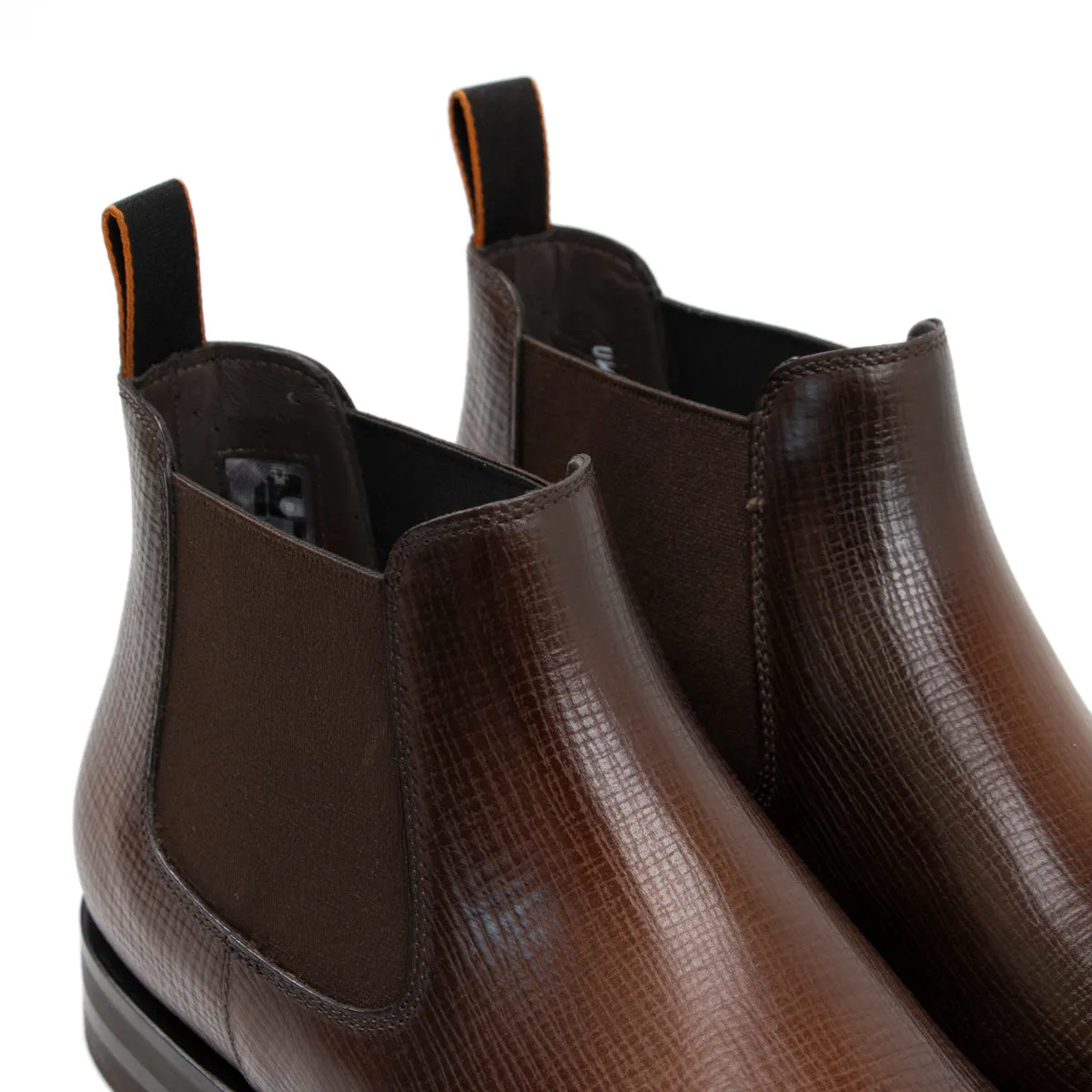 Brown Textured Leather Chelsea Boots