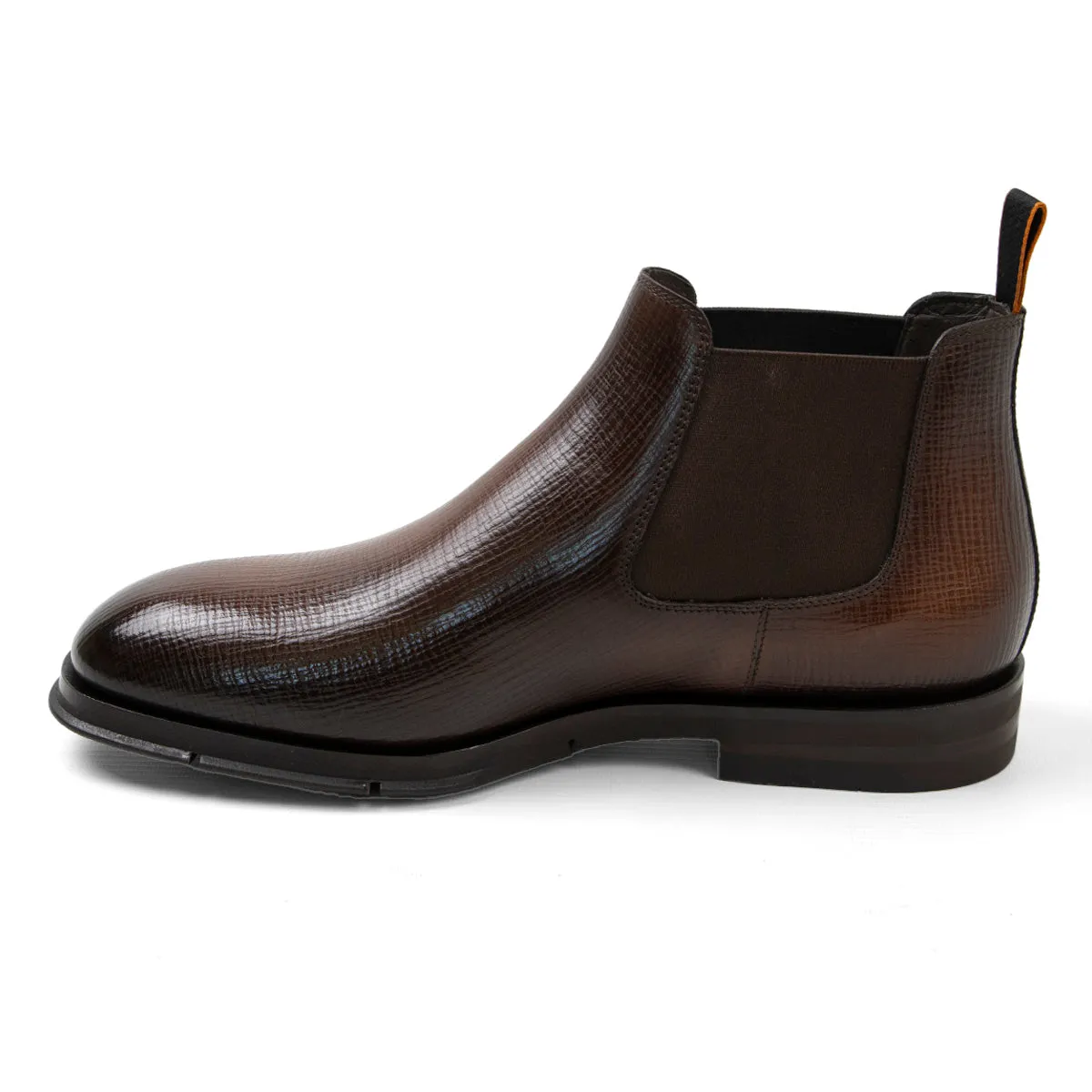 Brown Textured Leather Chelsea Boots