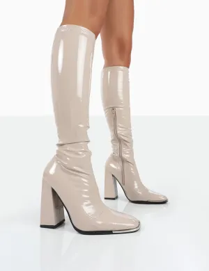 Caryn Nude Patent Nude High Heeled Boots