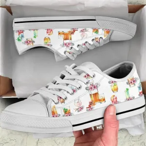 Cocktails Tool Flower Watercolor Low Top Shoes, Low Top Sneaker, Low Top Canvas Shoes