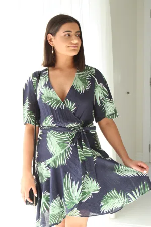 Confidence Navy Palm Wrap Dress