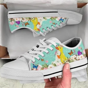 Couple Duck Love Flower Watercolor Low Top Shoes, Animal Print Canvas Shoes, Print On Canvas Shoes