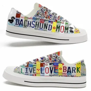 Dachshund Live Love Bark License Plate Low Top Shoes - Happy International Dog Day Canvas Sneaker, Dog Printed Shoes, Canvas Shoes For Men, Women