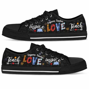 Daycare Teacher Teach Love Inpsire Low Top Shoes, Teacher Shoes, Low Top Sneakers