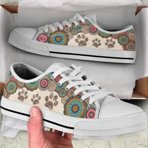 Dog Paw Mandala Texture Low Top Shoes Canvas Sneakers Casual Shoes, Dog Printed Shoes, Canvas Shoes For Men, Women