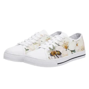 Floral Bee Sneakers, Converse Style, Vans Style Sneakers, Womens Shoes, Bee Gifts For Her, Animal Print Canvas Shoes, Print On Canvas Shoes