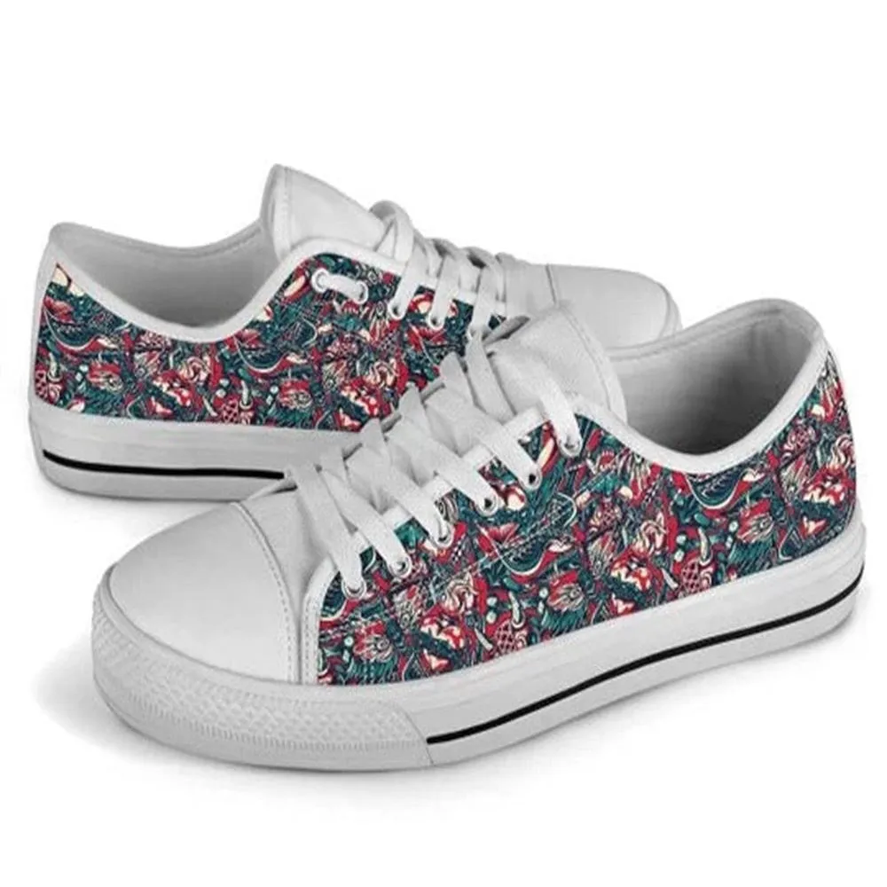 Japanese Warrior Red Canvas Low Top Shoes, Low Top Sneaker, Low Top Canvas Shoes