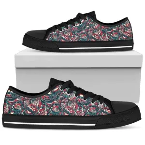 Japanese Warrior Red Canvas Low Top Shoes, Low Top Sneaker, Low Top Canvas Shoes