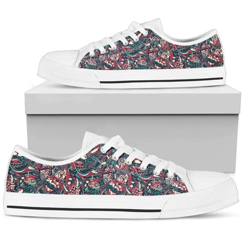 Japanese Warrior Red Canvas Low Top Shoes, Low Top Sneaker, Low Top Canvas Shoes