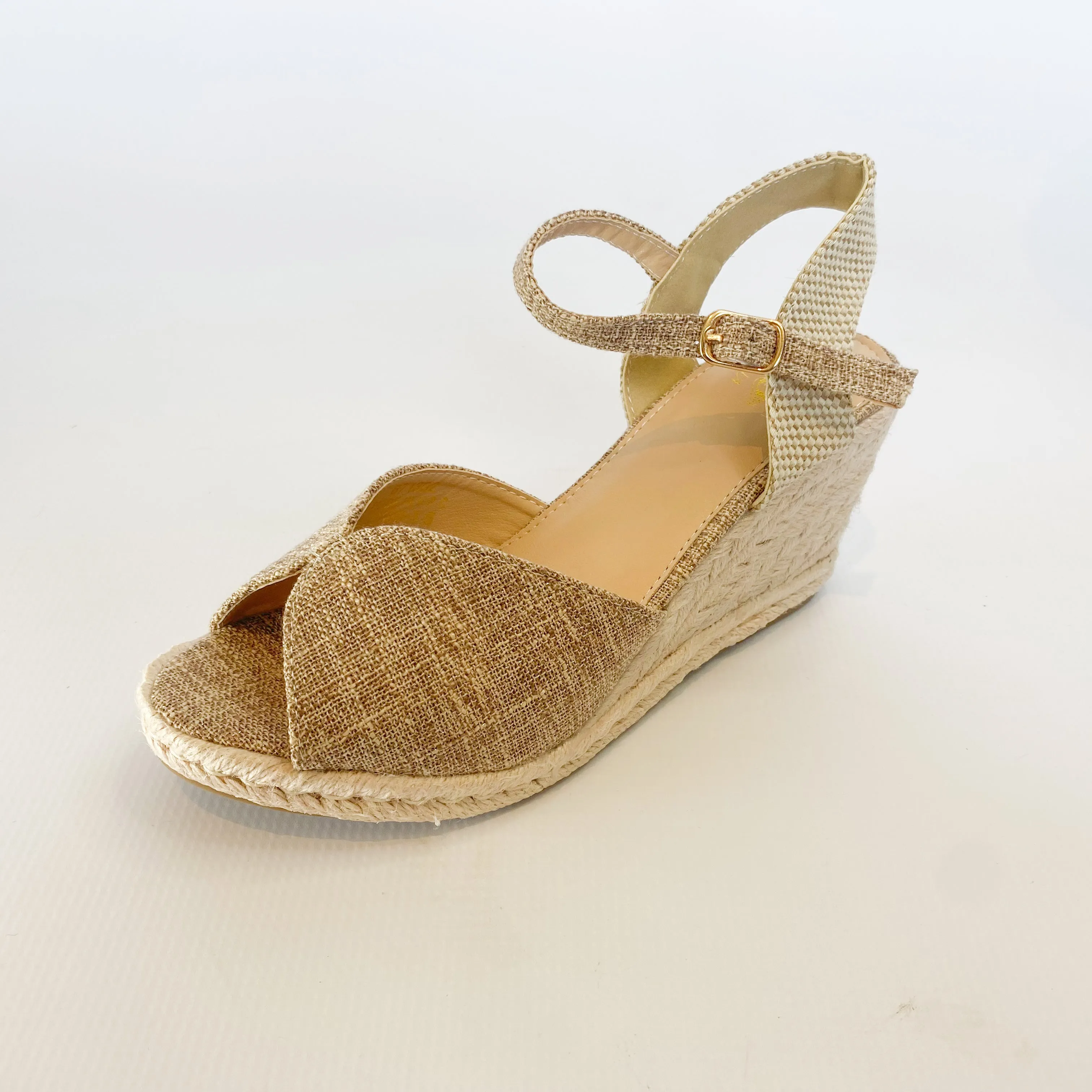 KG natural canvas ankle strap wedge