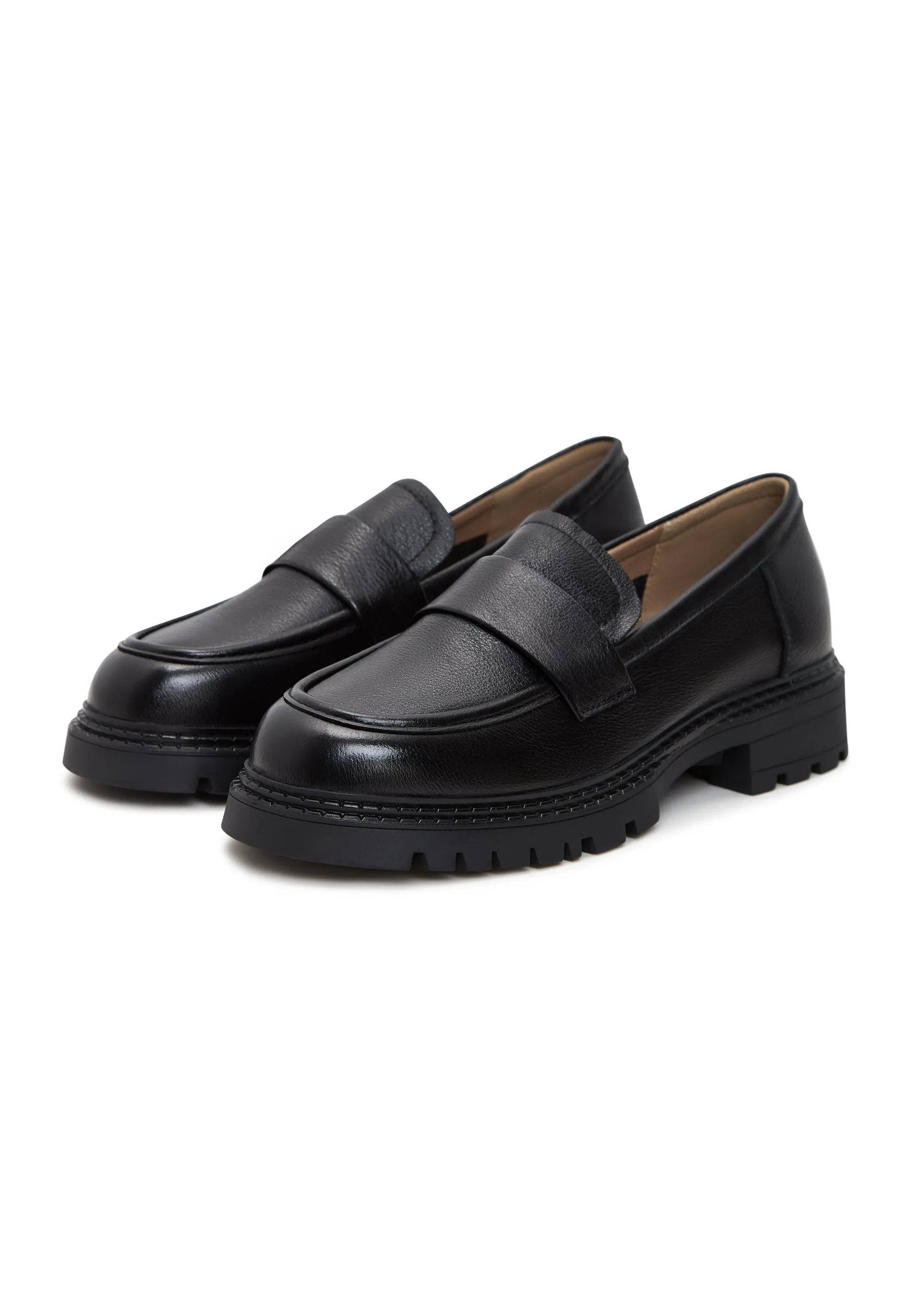 Leather Block Heeled Loafers