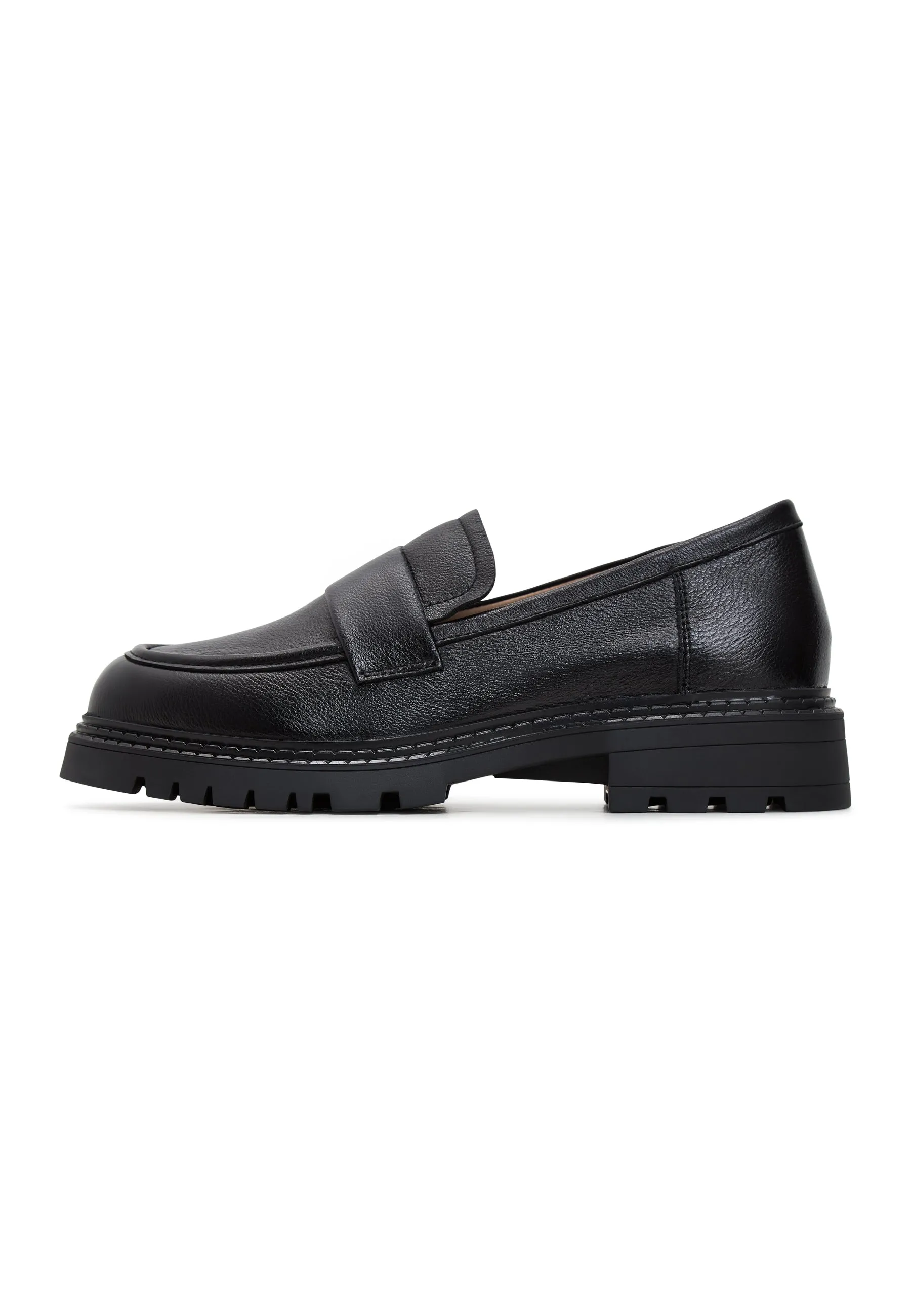 Leather Block Heeled Loafers