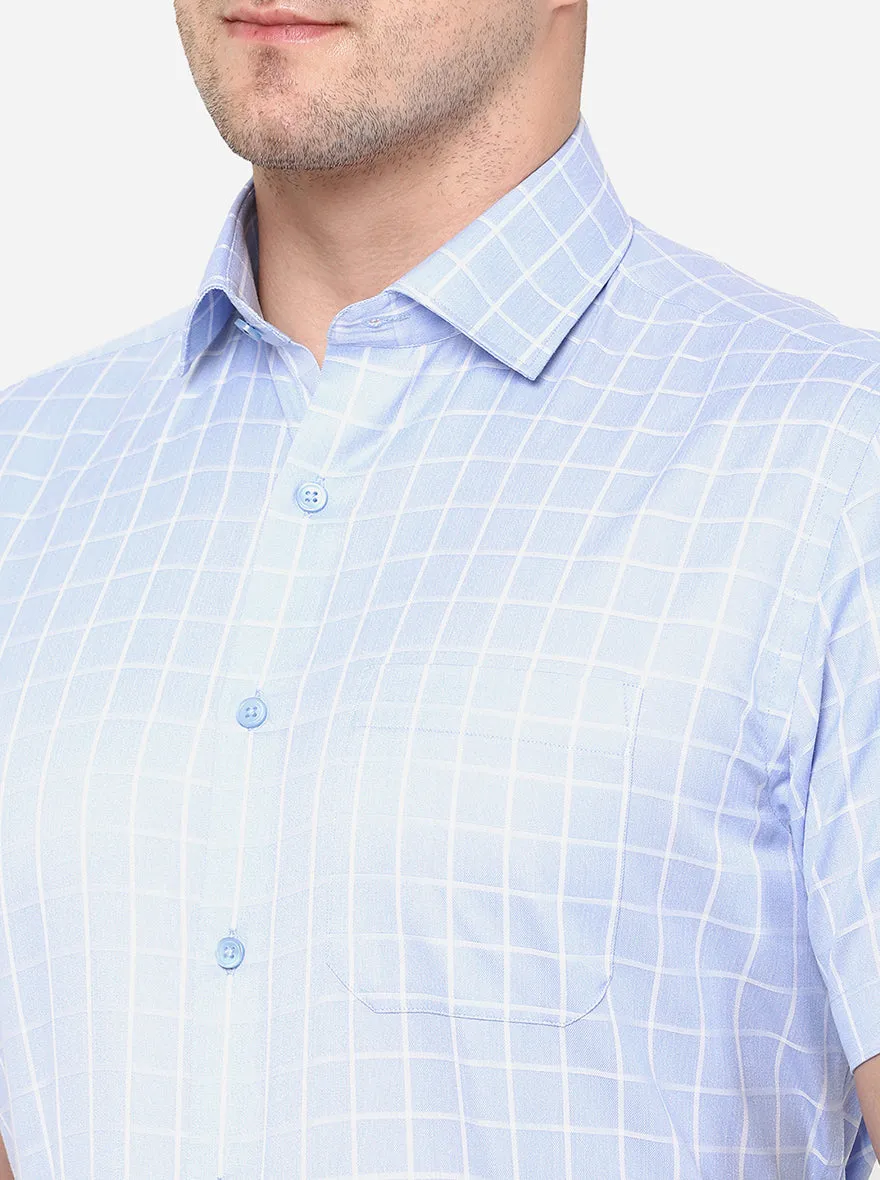 Light Blue Checked Slim Fit Formal Shirt | Greenfibre