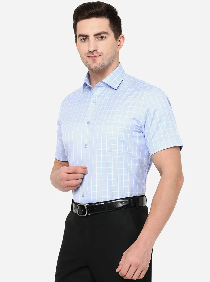 Light Blue Checked Slim Fit Formal Shirt | Greenfibre