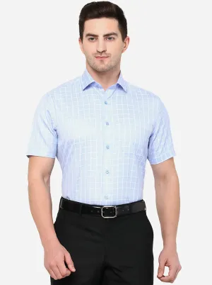 Light Blue Checked Slim Fit Formal Shirt | Greenfibre