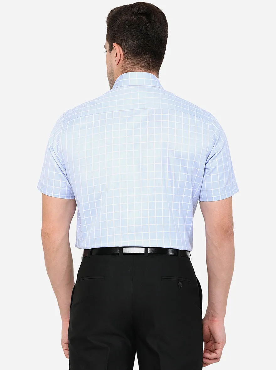 Light Blue Checked Slim Fit Formal Shirt | Greenfibre