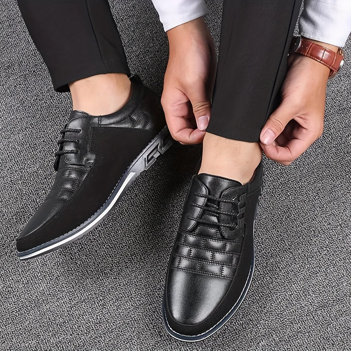 Men's Plaid British Style Derby Shoes, Wear-resistant Non-Slip Dress Shoes For Wedding Business