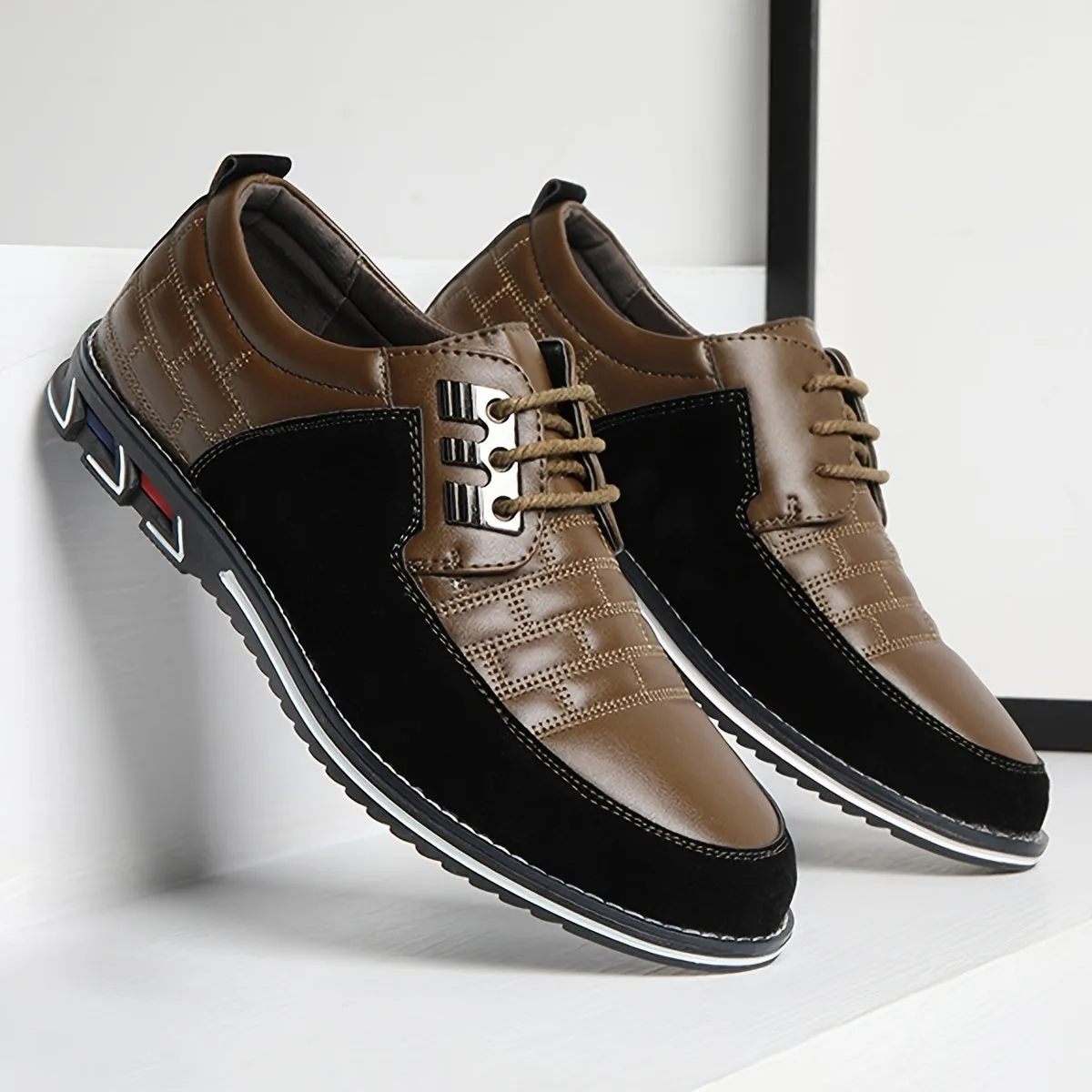 Men's Plaid British Style Derby Shoes, Wear-resistant Non-Slip Dress Shoes For Wedding Business