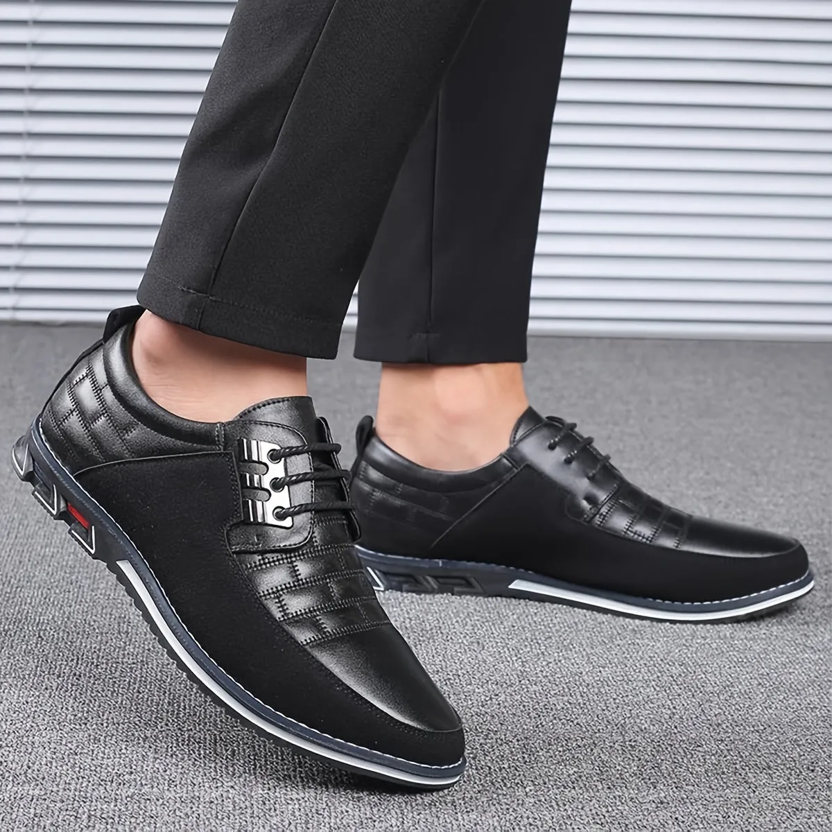 Men's Plaid British Style Derby Shoes, Wear-resistant Non-Slip Dress Shoes For Wedding Business