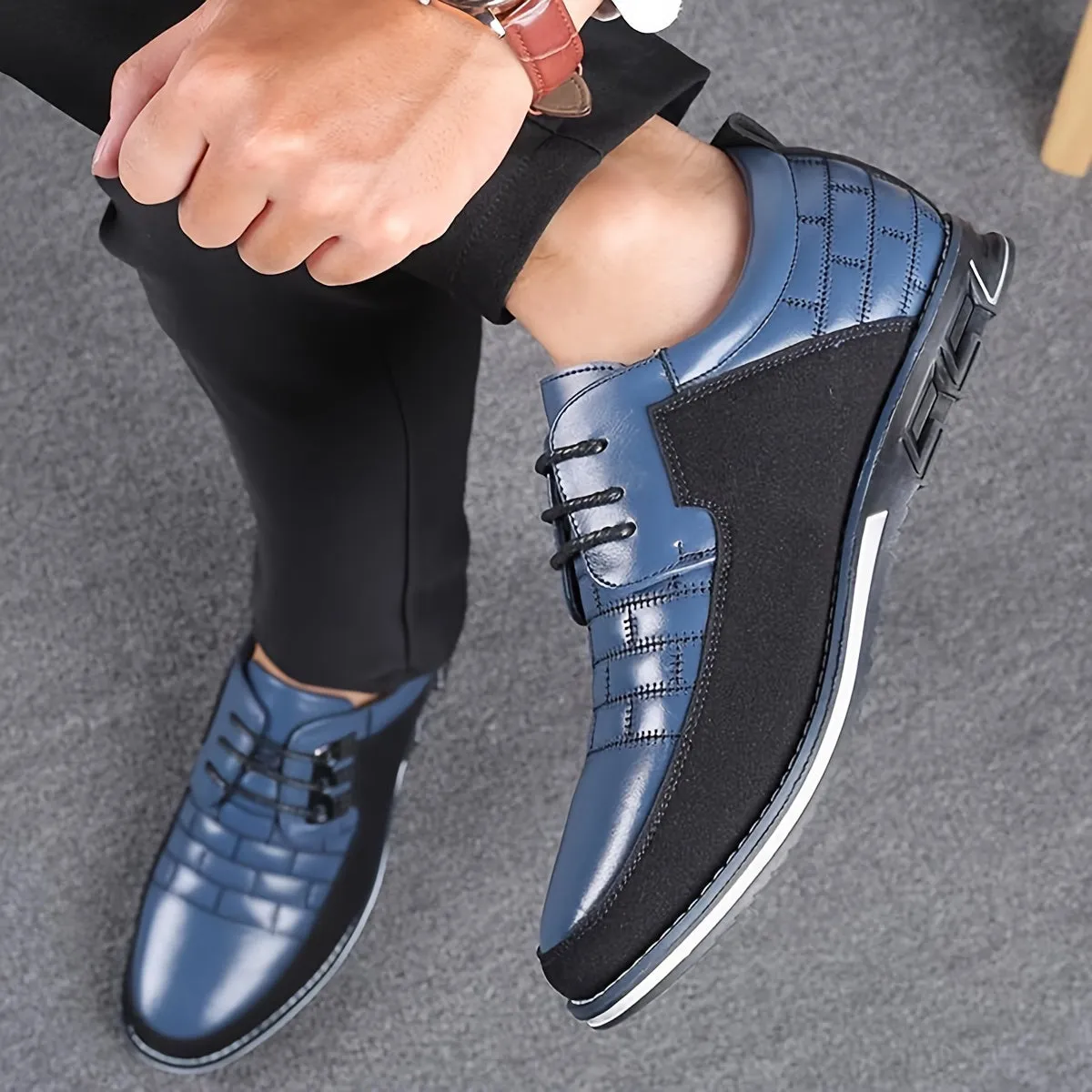 Men's Plaid British Style Derby Shoes, Wear-resistant Non-Slip Dress Shoes For Wedding Business