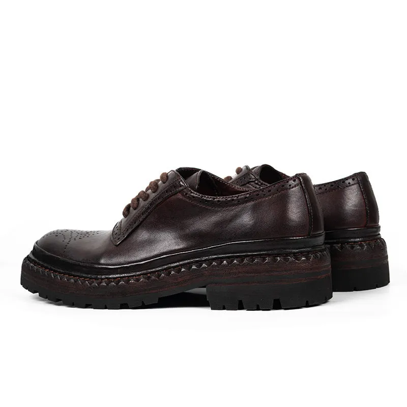 Men's Platform Brogue Derby Shoes Horsehide