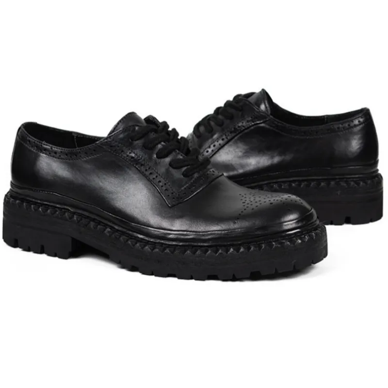 Men's Platform Brogue Derby Shoes Horsehide