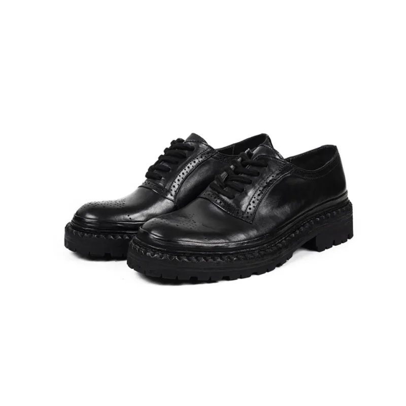 Men's Platform Brogue Derby Shoes Horsehide