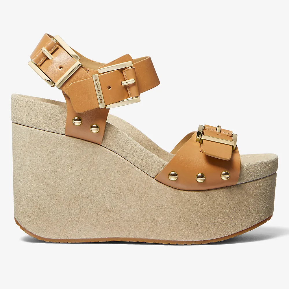 Michael Michael Kors Colby Leather Wedge Sandals, light brown