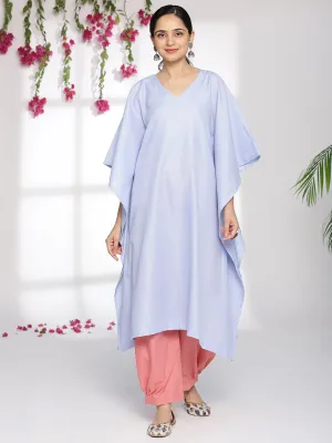 PowderBlue CottonSlub LongKaftan & Blush AfghaniSalwar