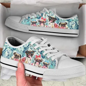 Pug Dog Flowers Low Top Shoes Canvas Sneakers Casual Shoes, Dog Printed Shoes, Canvas Shoes For Men, Women