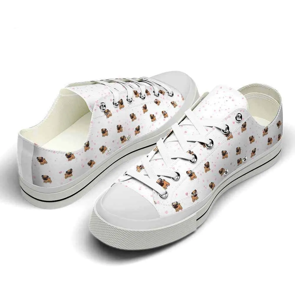 Pug Hearts Pattern Low Top Shoes - Happy International Dog Day Canvas Sneaker, Dog Printed Shoes, Canvas Shoes For Men, Women