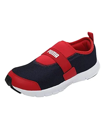 Puma unisex-child Flex JR Peacoat-High Risk Red-Puma White Running Shoe- 4 UK (37459802 )