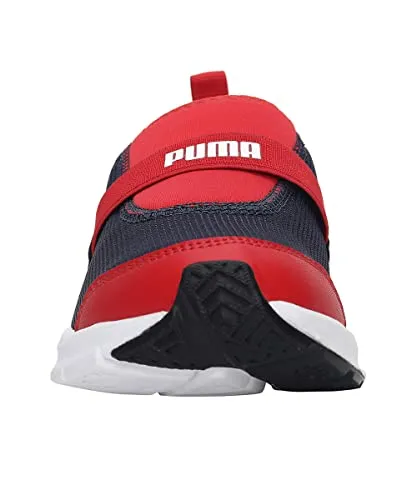 Puma unisex-child Flex JR Peacoat-High Risk Red-Puma White Running Shoe- 4 UK (37459802 )