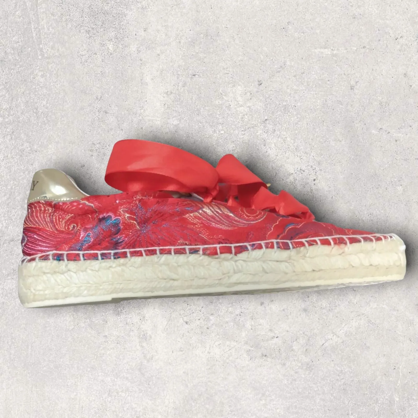 Replay Floral Red Embroidered Orient Box Chinese Espadrilles Trainers UK 7 EU 40