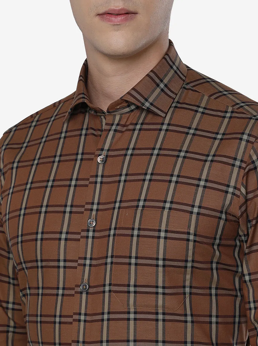 Rust & Grey Checked Slim Fit Formal Shirt | JadeBlue