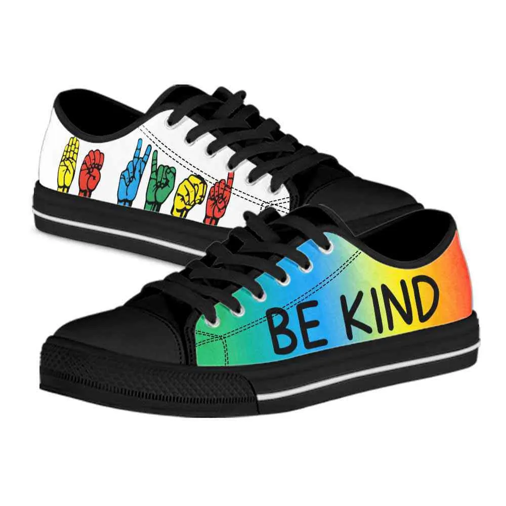 Sign Language Gradient Hands Be Kind Low Top Shoes, Teacher Shoes, Low Top Sneakers