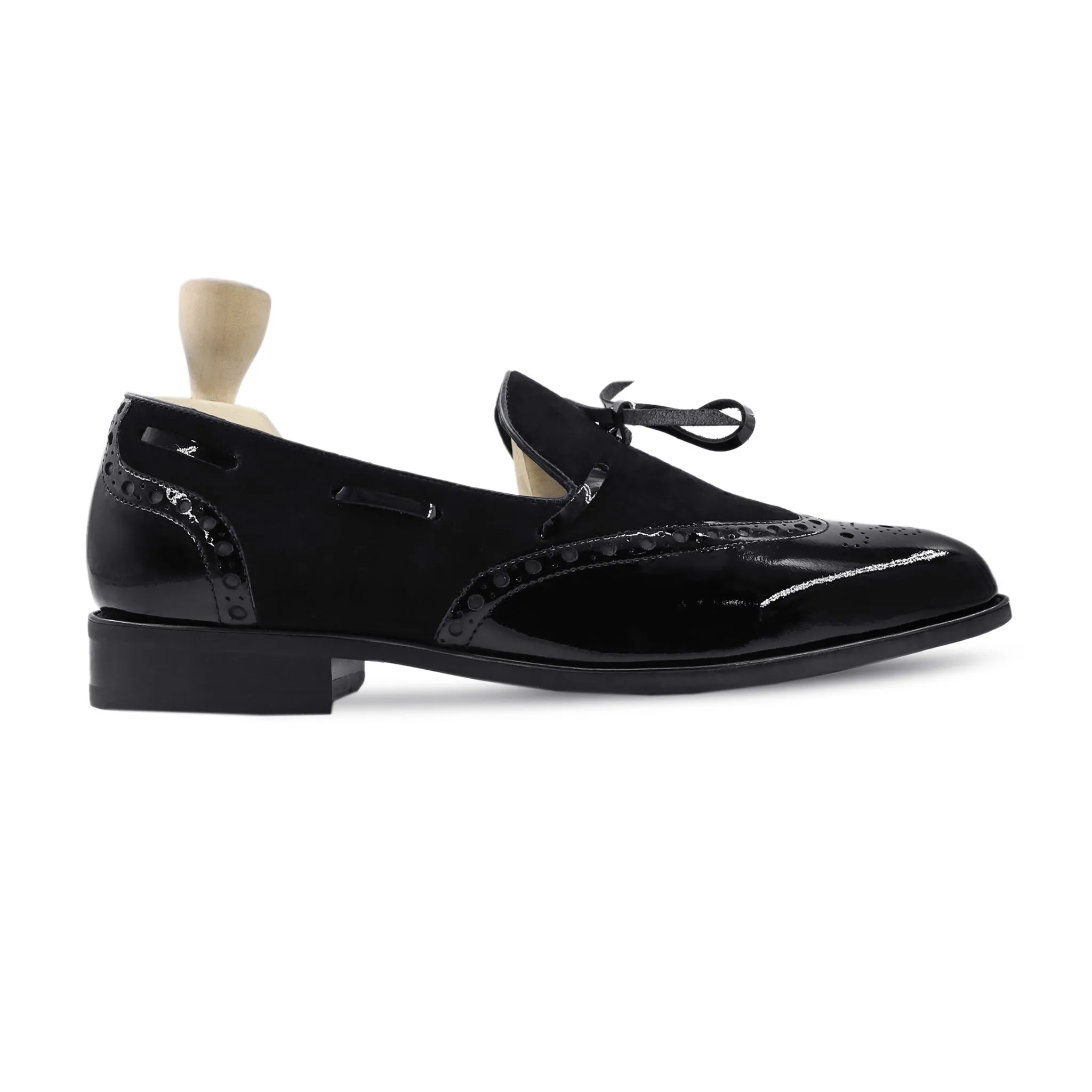 Slick - Men's Black Patent Leather and Kid Suede Loafer